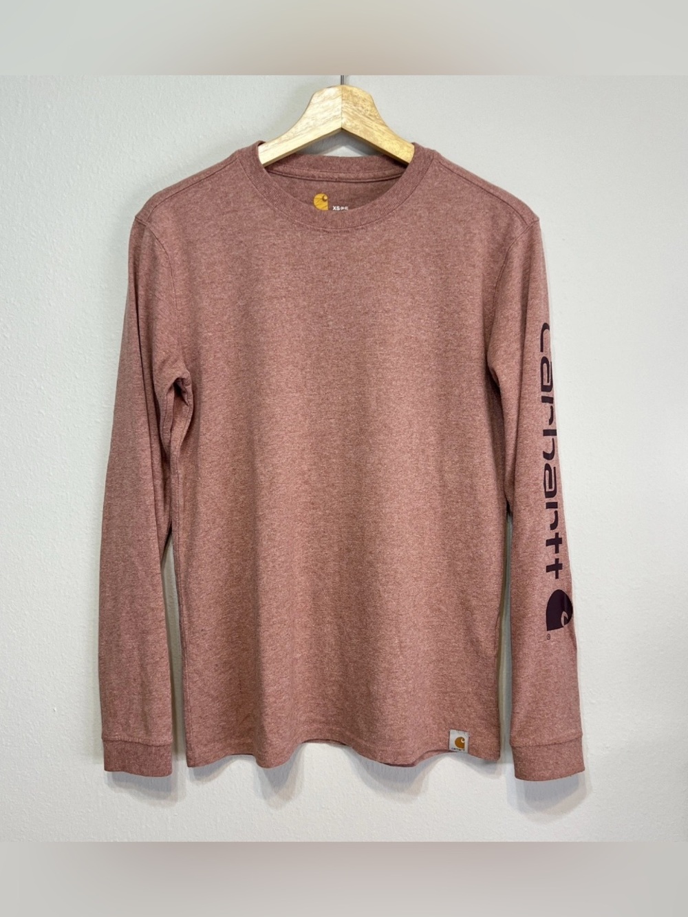 Carhartt Womens XS 0-2 Long Sleeve T-Shirt Rose Tint Pink Long Sleeve Logo Soft - Picture 1 of 7